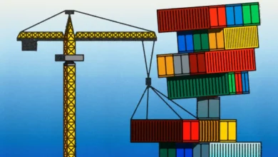 کاریکاتور جرثقیل در حال حمل کانتینر