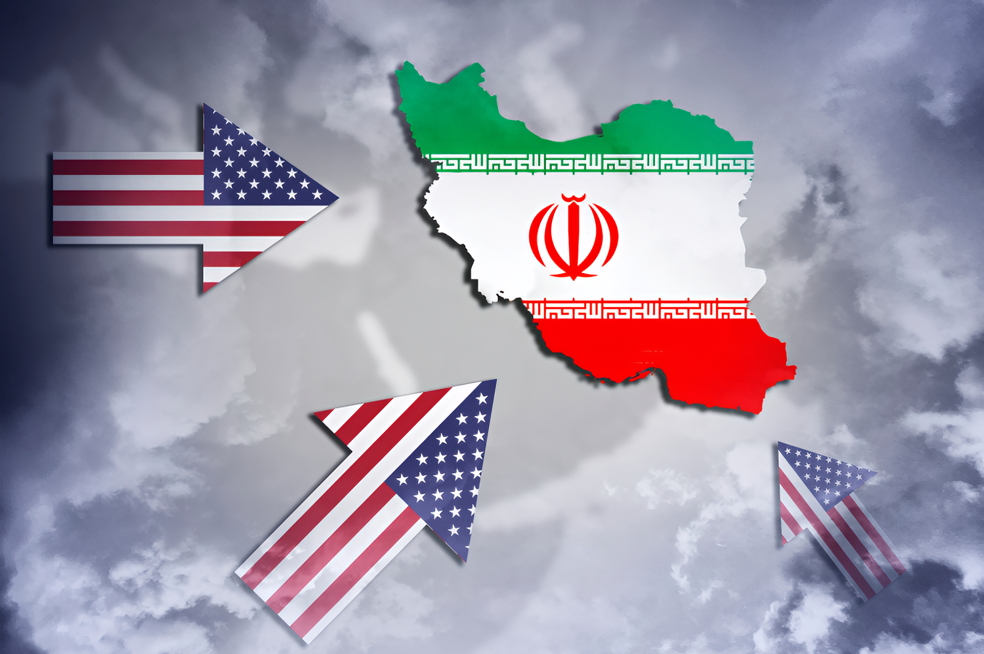 فلش هایی با طرح پرچم امریکا که به سوی نقشه ایران اشاره میکنند _ اطلس دیپلماسی