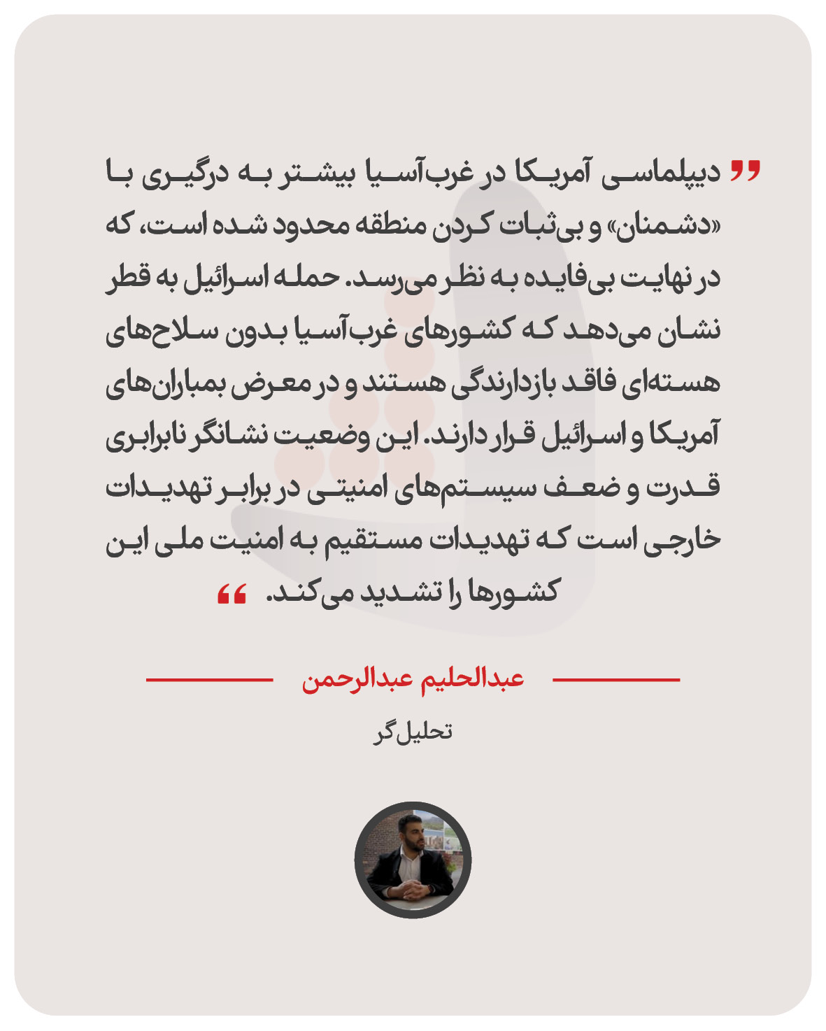 عبدالحلیم عبدالرحمن – تحلیل‌گر