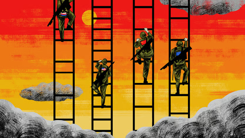 نقاشی بالا رفتن سربازها از نردبان _ اطلس دیپلماسی