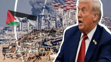 ترامپ، پرچم فلسطین و پرچم آمریکا - اطلس دیپلماسی