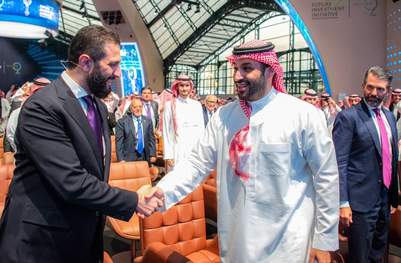 رئیس‌جمهور سوریه، احمد الشرع جولانی و ولیعهد سعودی محمد بن سلمان