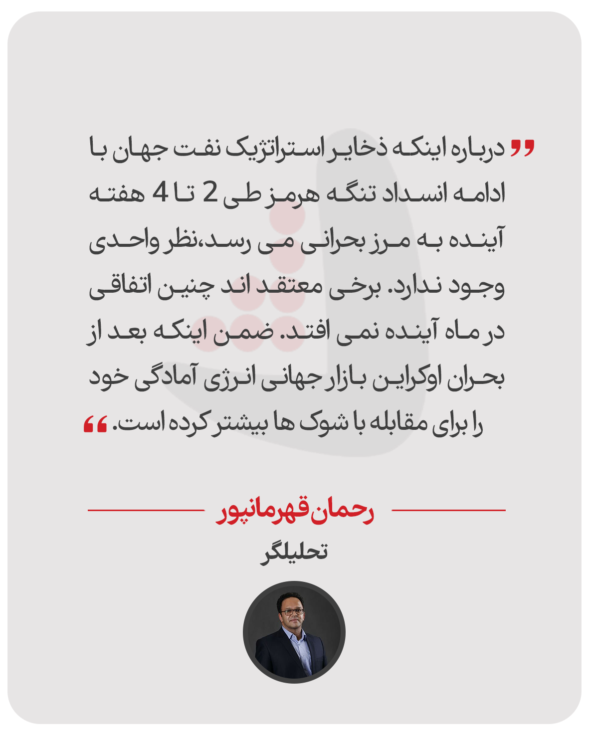 رحمان قهرمانپور - تحلیلگر