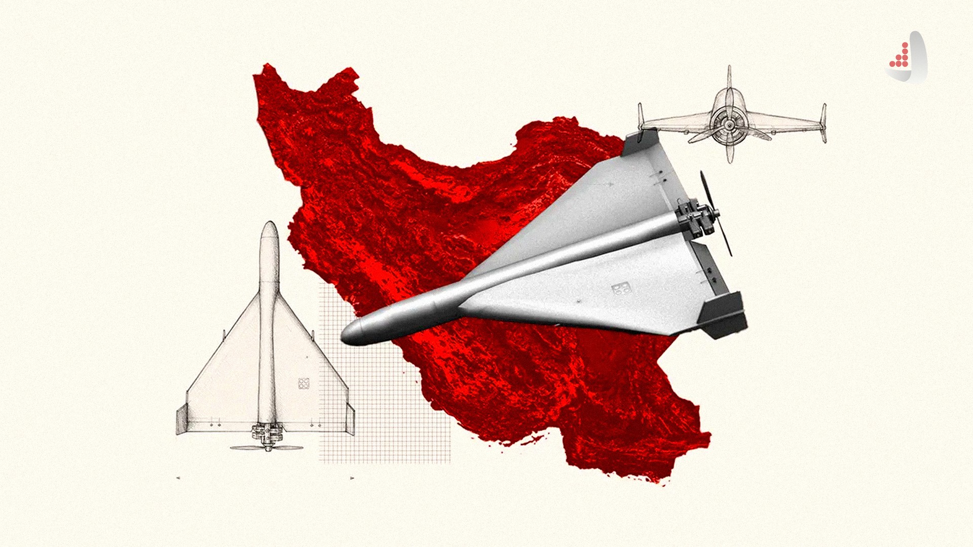 پهپاد شادهد و نقشه ایران به رنگ قرمز